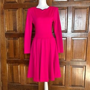 Vintage Expo Pink Long Sleeve Fit Flare Dress Retro A-Line Zip Back 10 READ